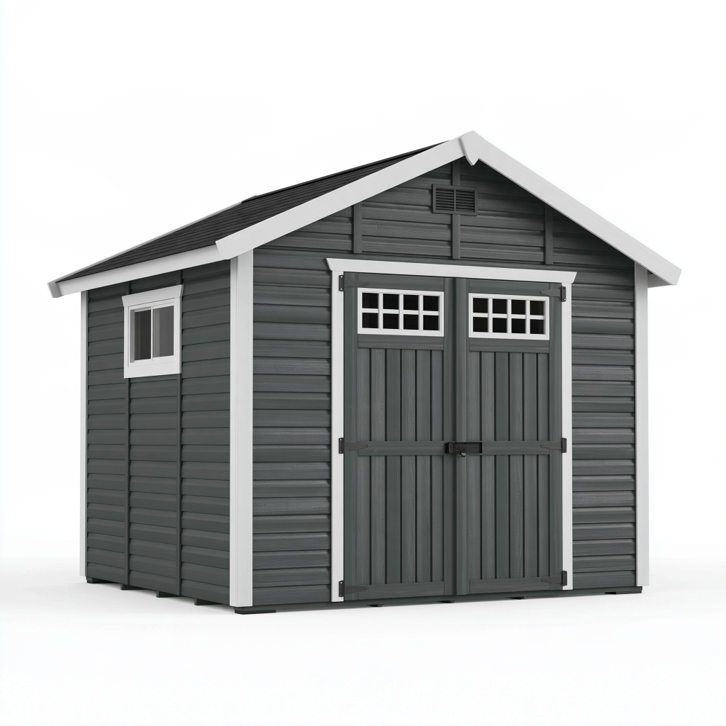 Abri de jardin 300 x 240 x 250 cm en résine gris anthracite avec portes doubles