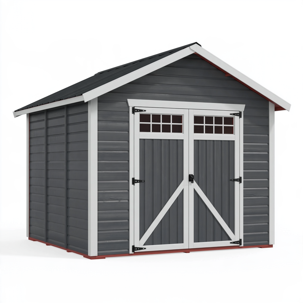 Abri de jardin 244 x 183 x 229 cm en résine gris anthracite avec portes doubles