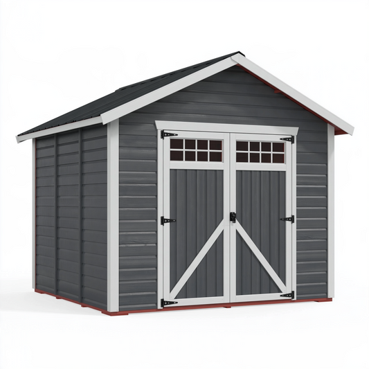 Abri de jardin 244 x 183 x 229 cm en résine gris anthracite avec portes doubles