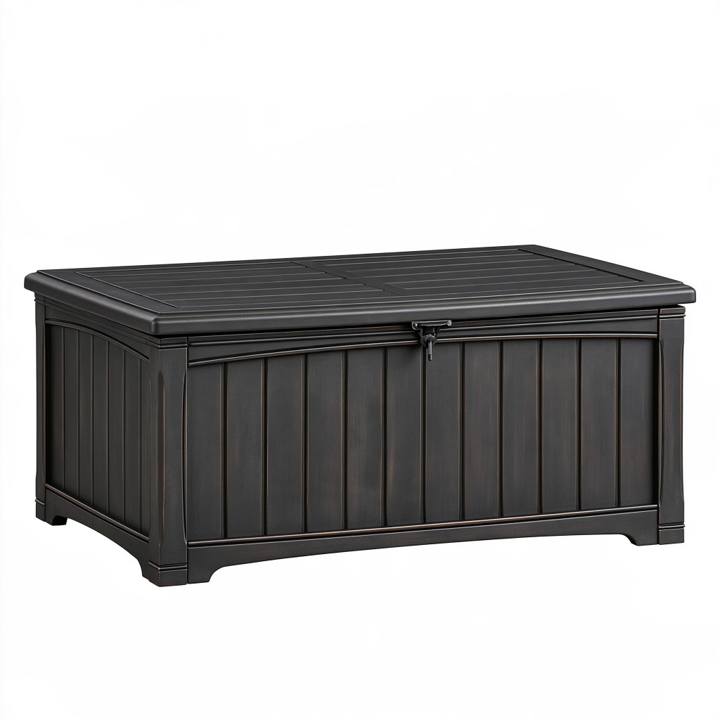 Coffre de rangement extérieur 130 x 65 x 70 cm en résine noir avec couvercle verrouillable