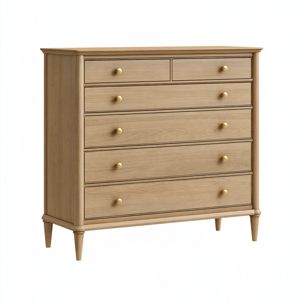 Commode 120 x 45 x 120 cm en bois beige à 6 tiroirs style classique