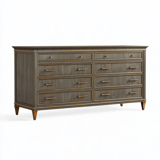 Commode 180 cm en bois brun foncé à 8 tiroirs style classique