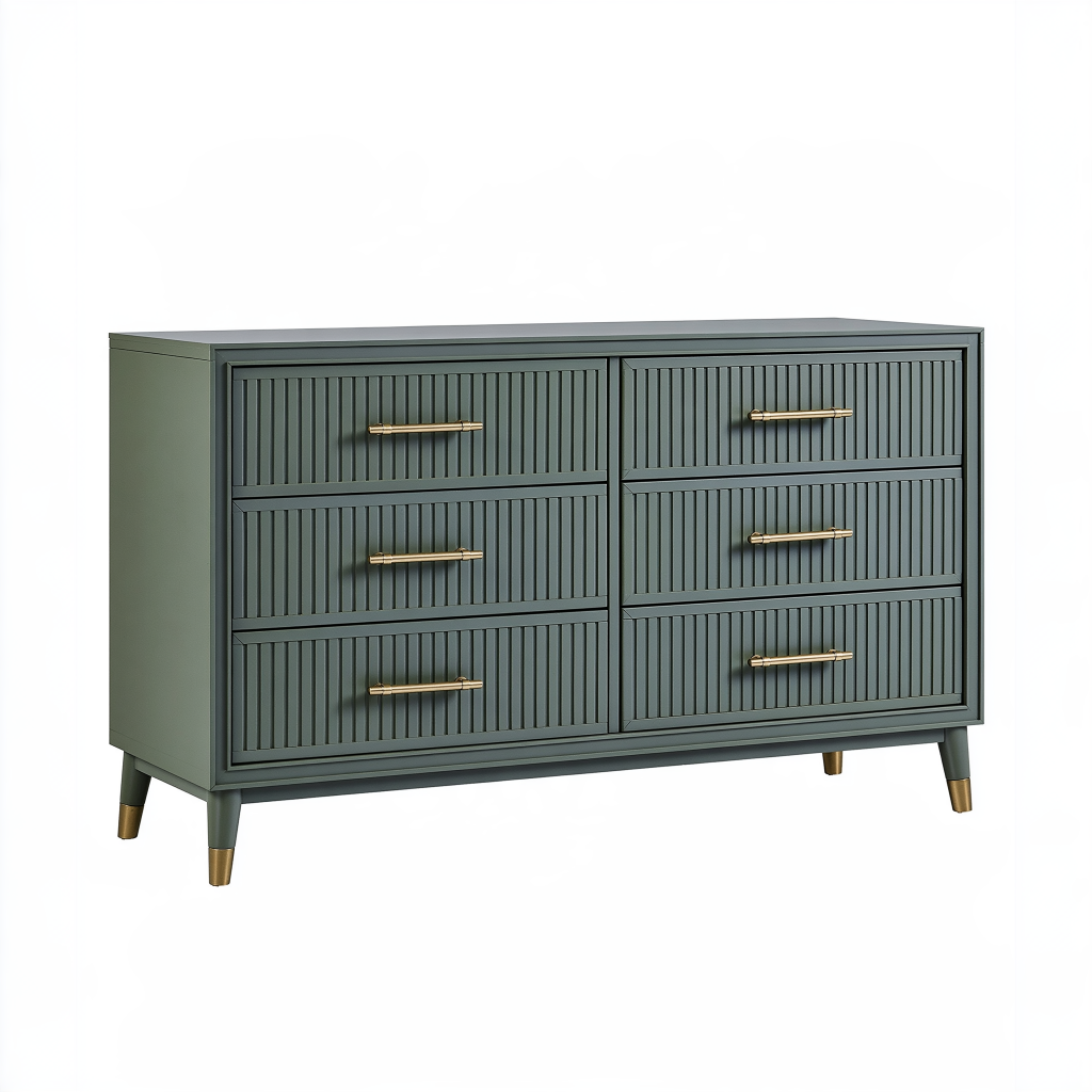 Commode 150 x 45 x 85 cm en bois d'ingénierie vert foncé à 6 tiroirs style contemporain