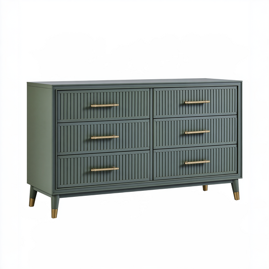 Commode 150 x 45 x 85 cm en bois d'ingénierie vert foncé à 6 tiroirs style contemporain
