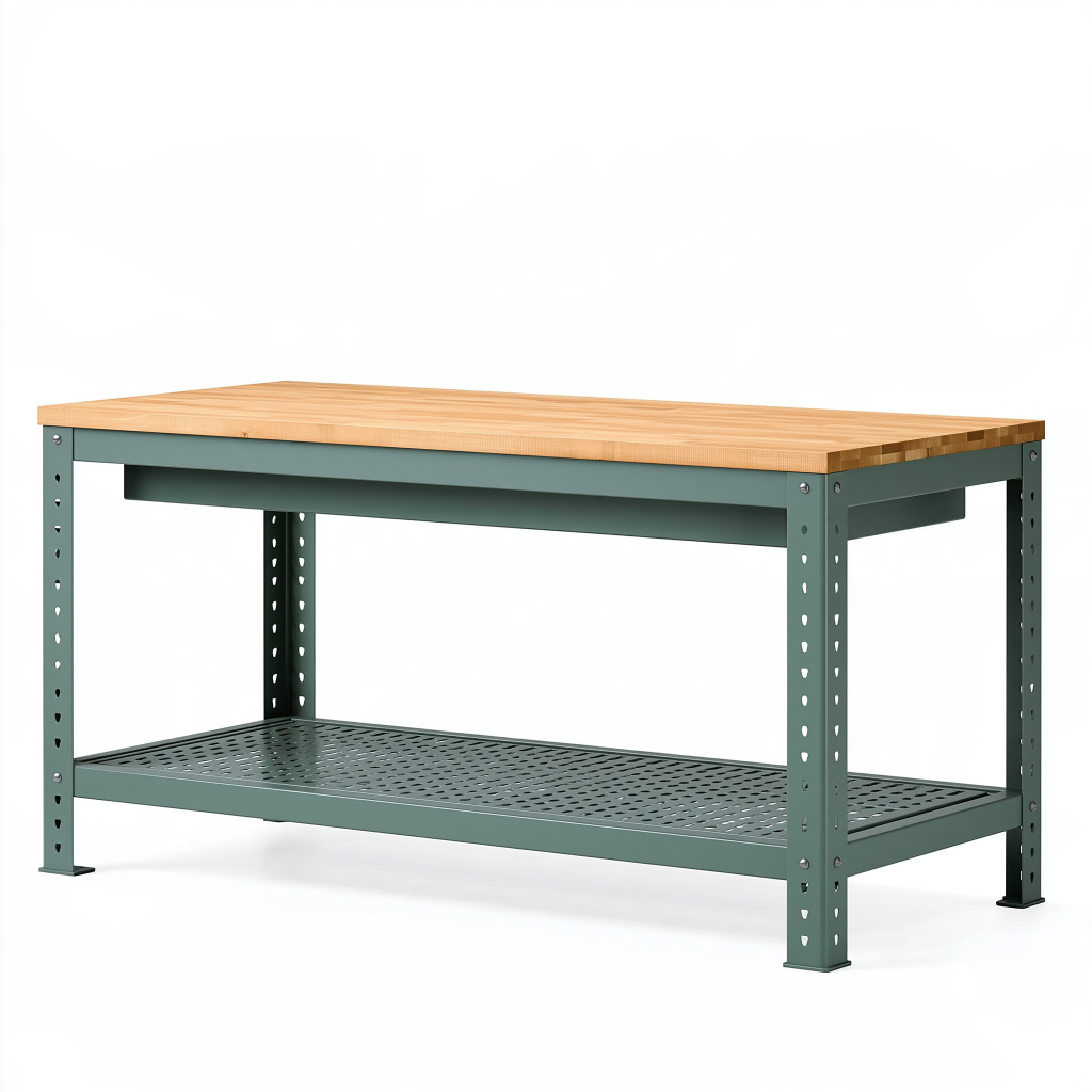 Établi 152 x 61 x 91 cm en bois et acier vert avec tablette perforée