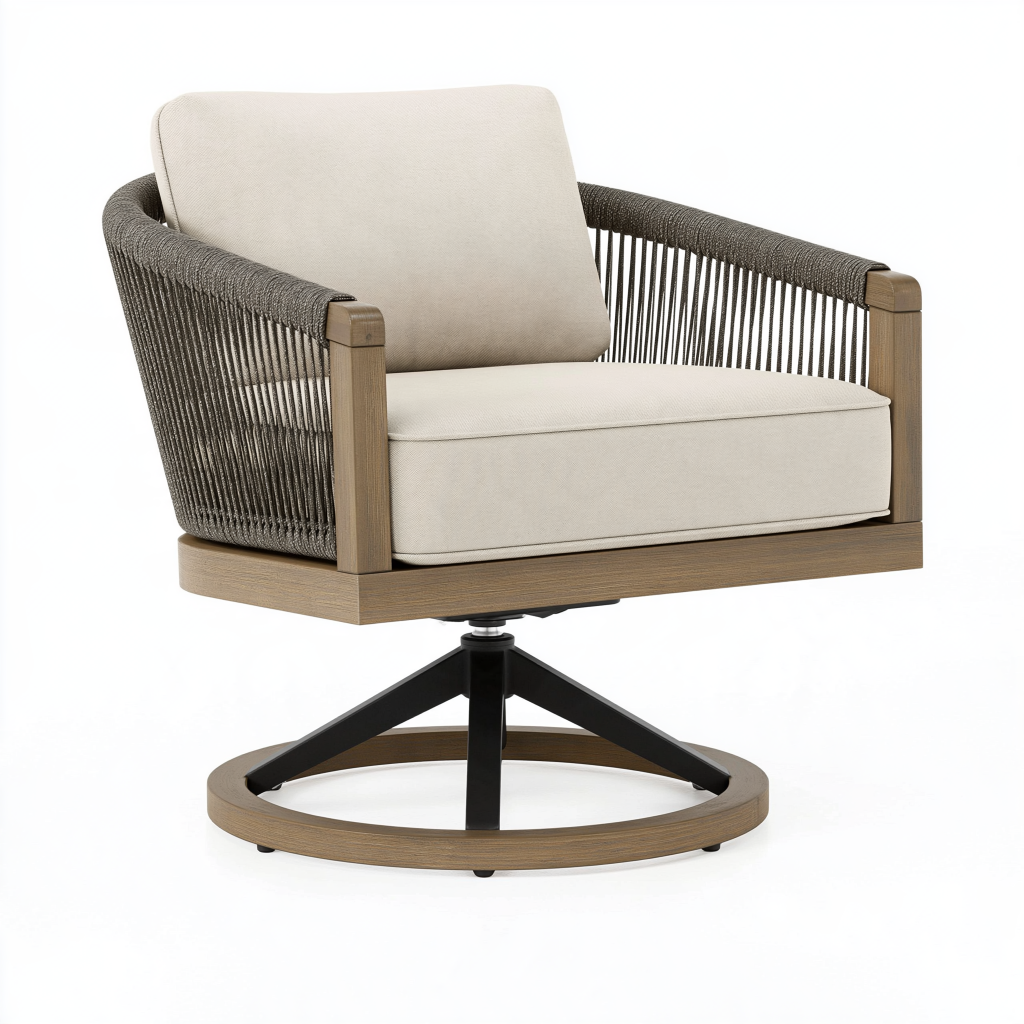 Fauteuil pivotant 82 x 86 x 82 cm en bois et corde beige style contemporain
