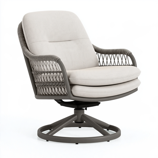 Fauteuil pivotant 82 x 90 x 96 cm en aluminium gris et textile beige pour extérieur