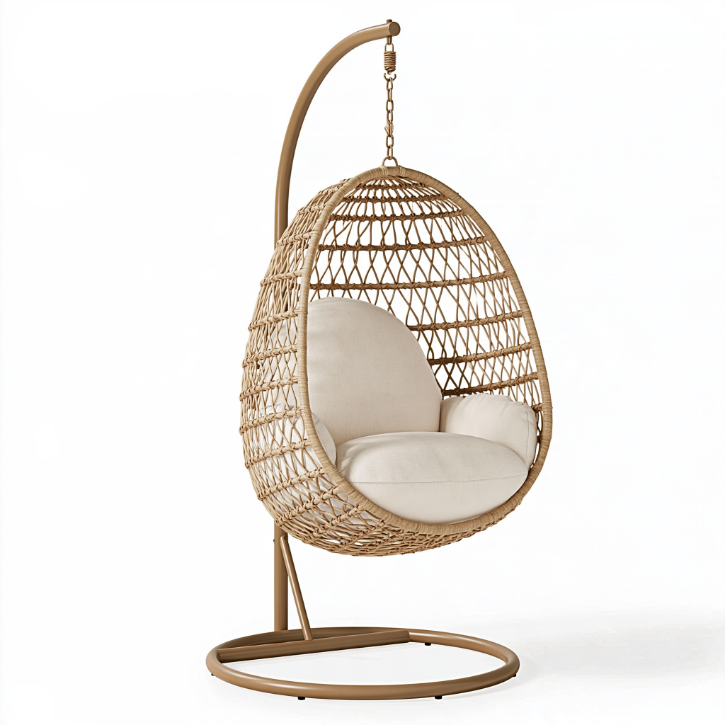 Fauteuil suspendu 105 x 105 x 195 cm en fibres tressées beige avec support métallique style bohème