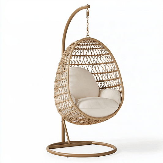 Fauteuil suspendu 105 x 105 x 195 cm en fibres tressées beige avec support métallique style bohème