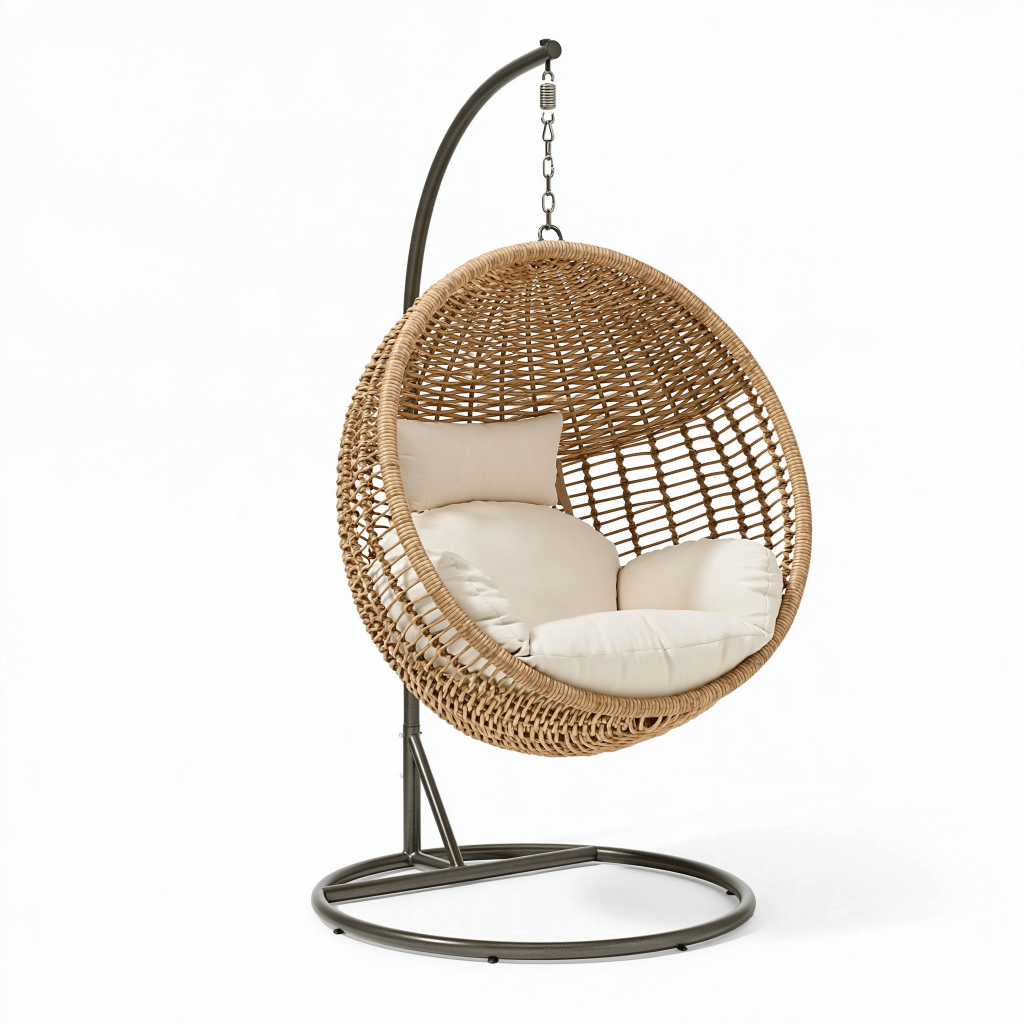 Fauteuil suspendu 105 x 105 x 195 cm en fibres tressées naturelles avec support en acier style bohème