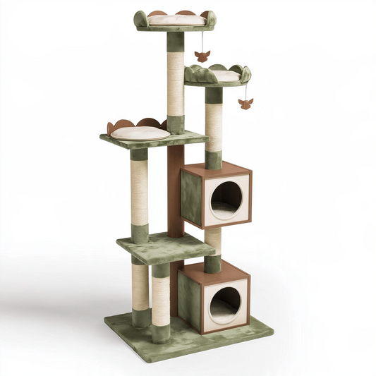 Arbre à chat 60 x 50 x 180 cm vert et marron avec griffoirs en sisal et niches