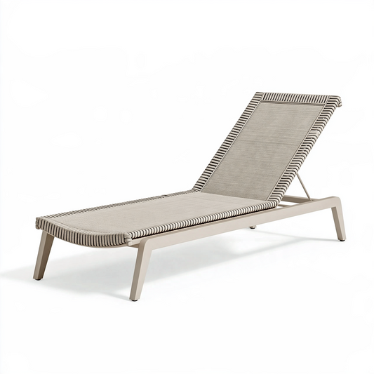 Chilienne extérieure 200 x 70 x 88 cm en métal et textile tissé beige réglable