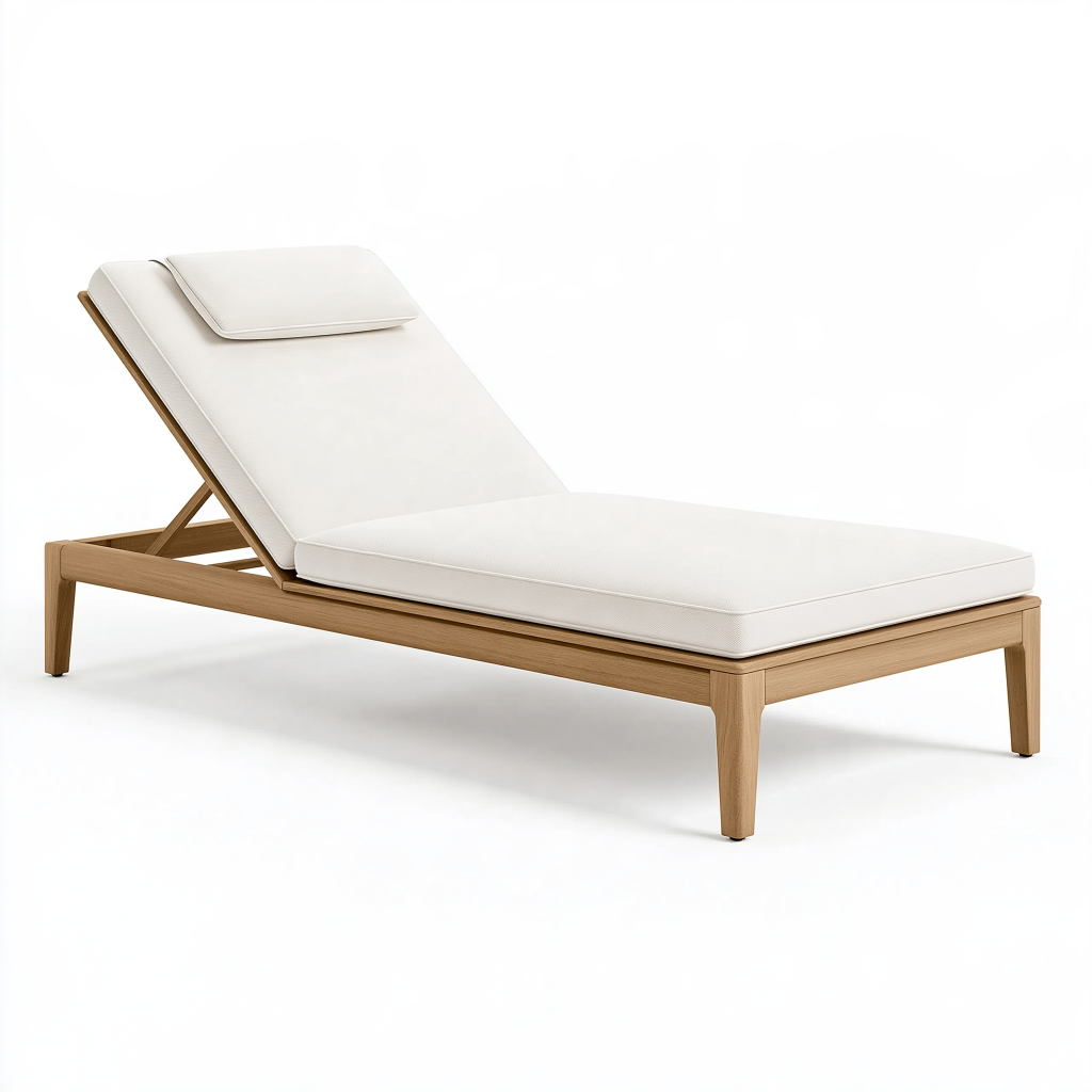Chaise longue de jardin 200 x 70 cm en bois beige avec dossier réglable