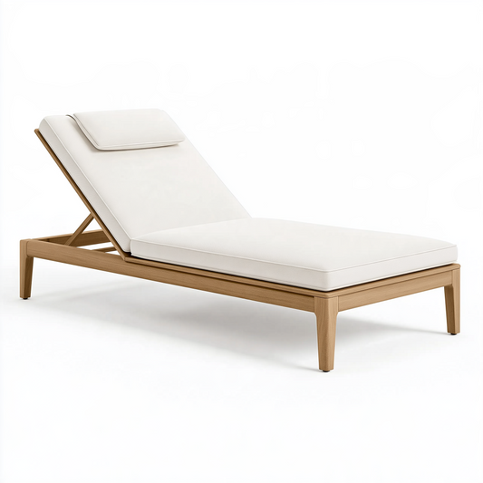Chaise longue de jardin 200 x 70 cm en bois beige avec dossier réglable